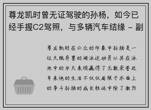 尊龙凯时曾无证驾驶的孙杨，如今已经手握C2驾照，与多辆汽车结缘 - 副本